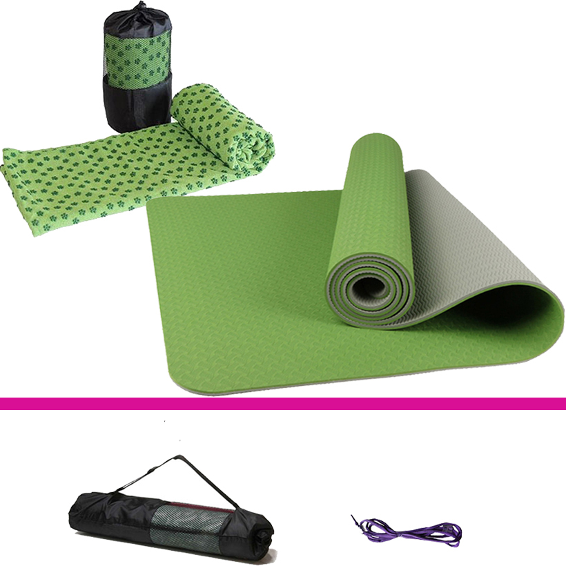 Combo Bộ Thảm Tập Yoga TPE 2 lớp + Khăn Trải Thảm
