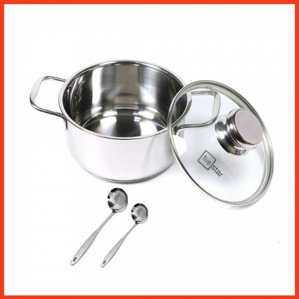 Nồi Inox 430 Fivestar Standard 3 Đáy Nắp Kính- Nồi Luộc Gà Cao Cấp Đủ Các Kích Thước- Dùng Được Các Loại Bếp- Hàng Chính Hãng