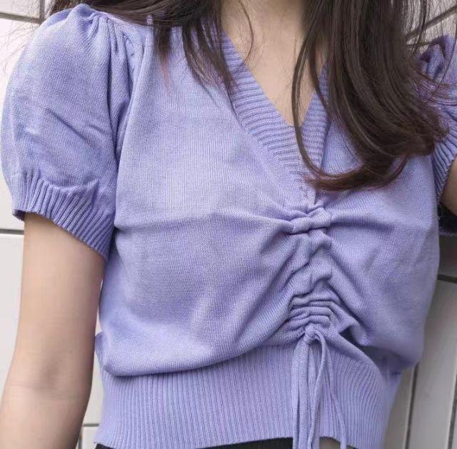 Áo croptop len mỏng rút dây ngực Quảng Châu