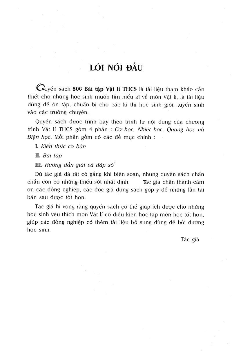 500 Bài Tập Vật Lí Trung Học Cơ Sở (Dùng Cho Các Bộ SGK Hiện Hành)