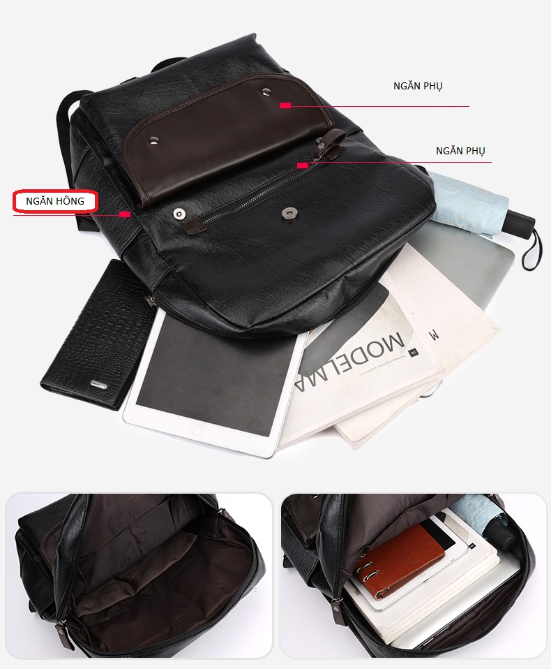 Balo da nam cao cấp thời trang Hàn Quốc, vừa laptop 14inch, đi làm công sở lịch sự