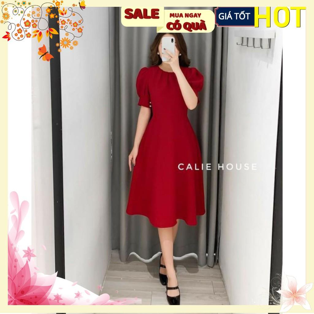 VÁY XÒE CỔ DÚM TAY BỒNG ĐÍNH NGỌC