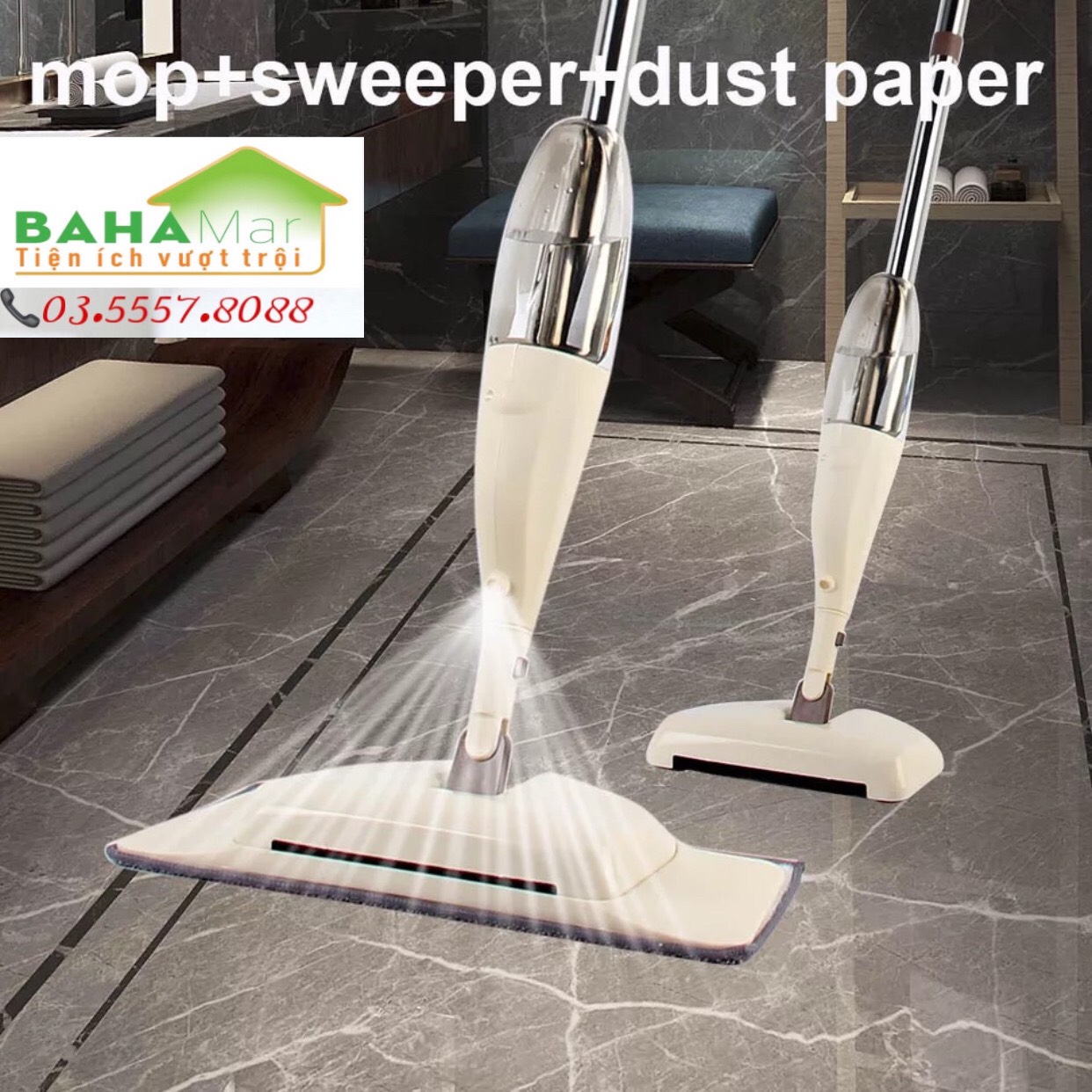 CÂY LAU NHÀ MA THUẬT 4 TRONG 1 "BAHAMAR" chỉ cần 1 cây lau đủ chức năng quét, hót, xịt nước làm ẩm và lau sạch sàn nhà