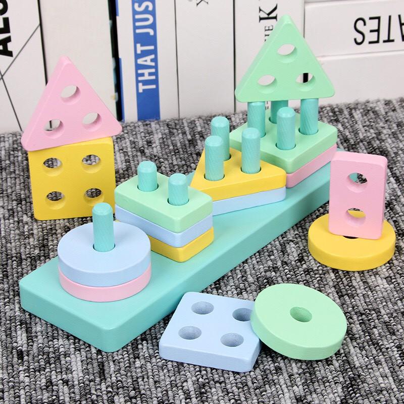 Bộ Phân Biệt Màu Sắc, Hình Khối - 4 Cọc Thả Hình
