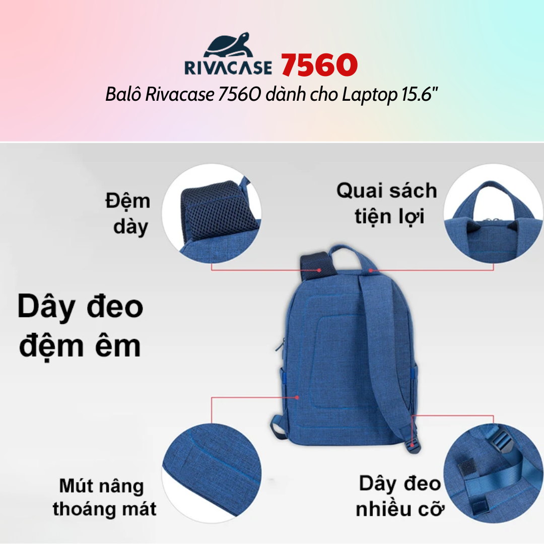 Balô Rivacase 7560 Dành Cho Laptop 15.6&quot; - Hàng Chính Hãng - Bảo Hành 24 Tháng
