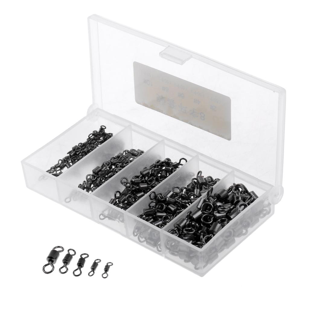 250Pcs Fishing Rolling Swivel Lures Hook Connector Terminal Tackle 2# - 10#