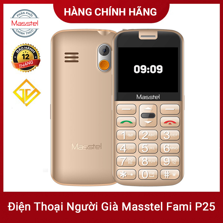 Điện Thoại Masstel Fami P25 , Tặng DOCK Sạc, Máy Cho Người Già - 2 Sim - Loa to - Bàn phím lớn- Hàng chính hãng