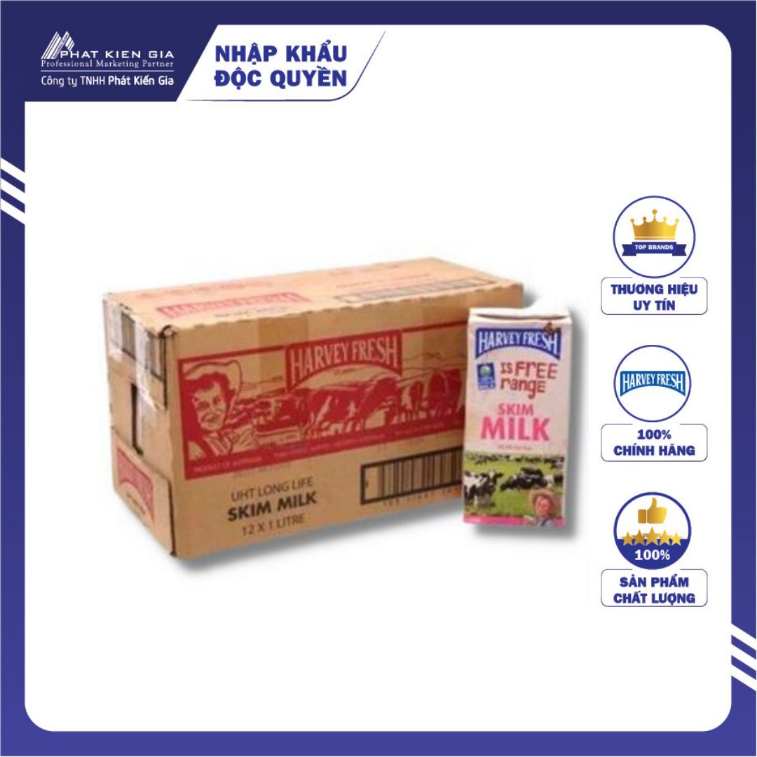 COMBO 12 Hộp Sữa Tiệt Trùng Tách Béo Harvey Fresh 1L | Harvey Fresh UHT Skim Milk 1L - Date 08/12/2025