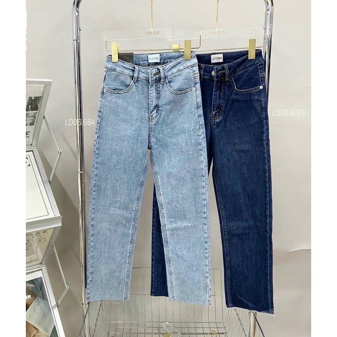 Quần jeans nữ ống đứng trơn đậm nhạt cạp cao phong cách Hàn Quốc