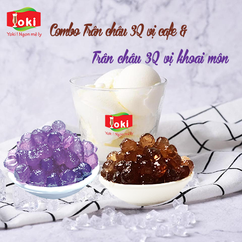 Combo Trân châu 3Q vị cafe Yoki và Trân châu 3Q vị khoai môn Yoki