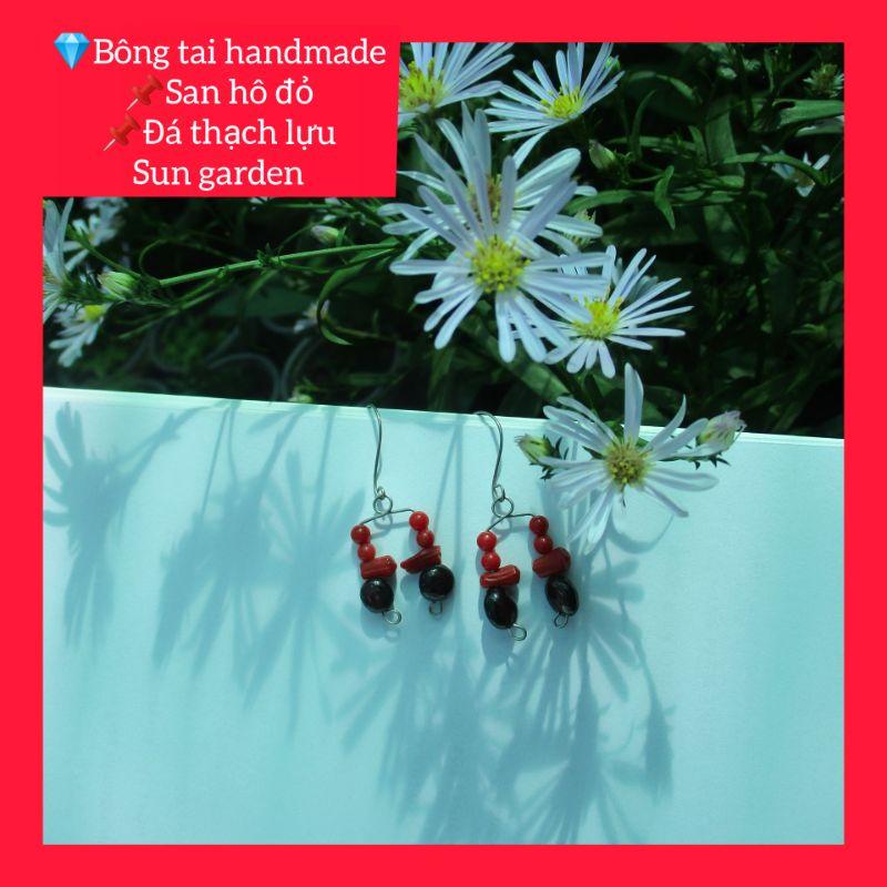 Bông tai san hô đỏ red coral handmade
