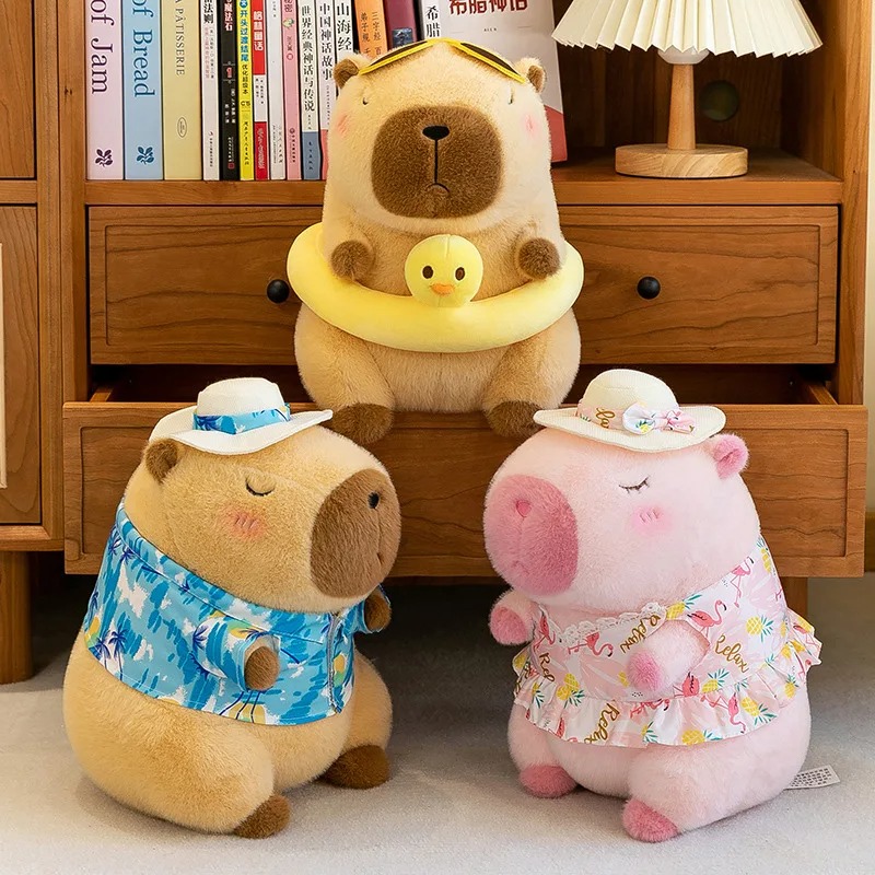 Thú nhồi bông Capybara đi biển ngộ nghĩnh - Size 35cm đến 45cm - Quà tặng gấu bông chuột lang đeo phao vịt cute