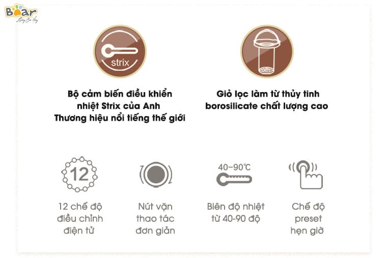 Bình Đun Nước Đa Năng, Bình Pha Trà Thông Minh BEAR YSH-C15Q5 Dung Tích 1.5 Lít Công Suất 1000 W - Hàng Chính Hãng