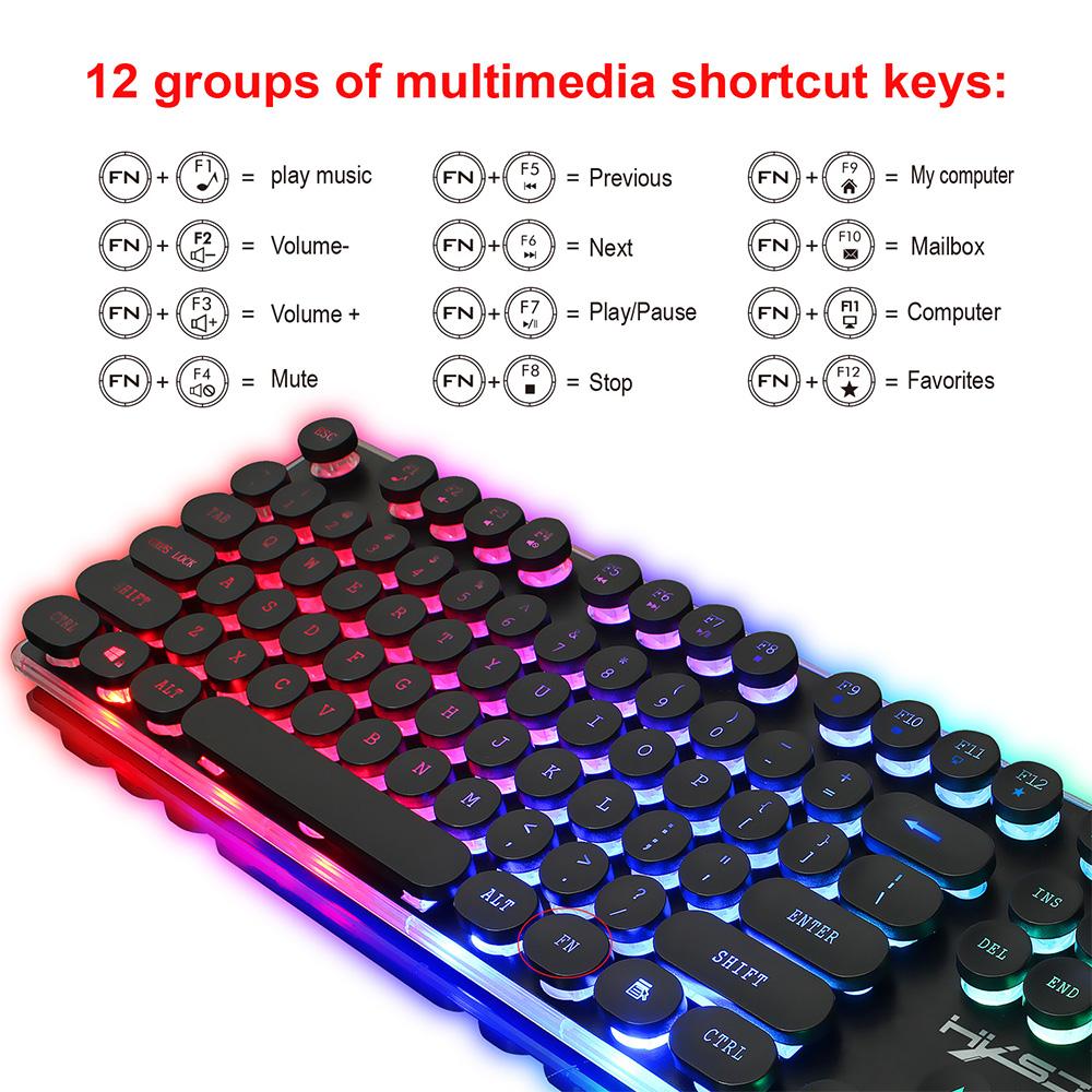 HXSJ V300Y Colorful Backlight Gaming Keyboard Mouse Set RGB Glowing USB Multimedia Ergonomic Mouse Keyboard Combos