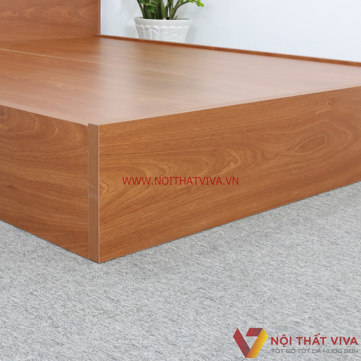 Giường Ngủ Gỗ MDF Melamine Màu Xoan Đào Có Kệ Trang Trí Đẹp Giá Rẻ