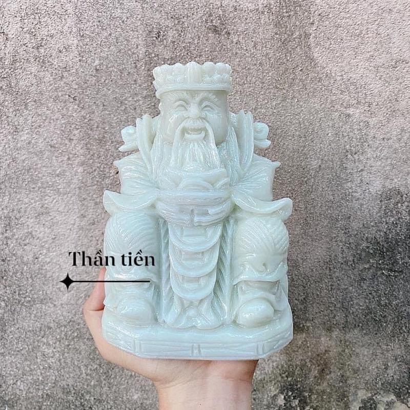 Tượng Thần Tiền Đá Cẩm Thạch Trắng Xanh - cao 15cm