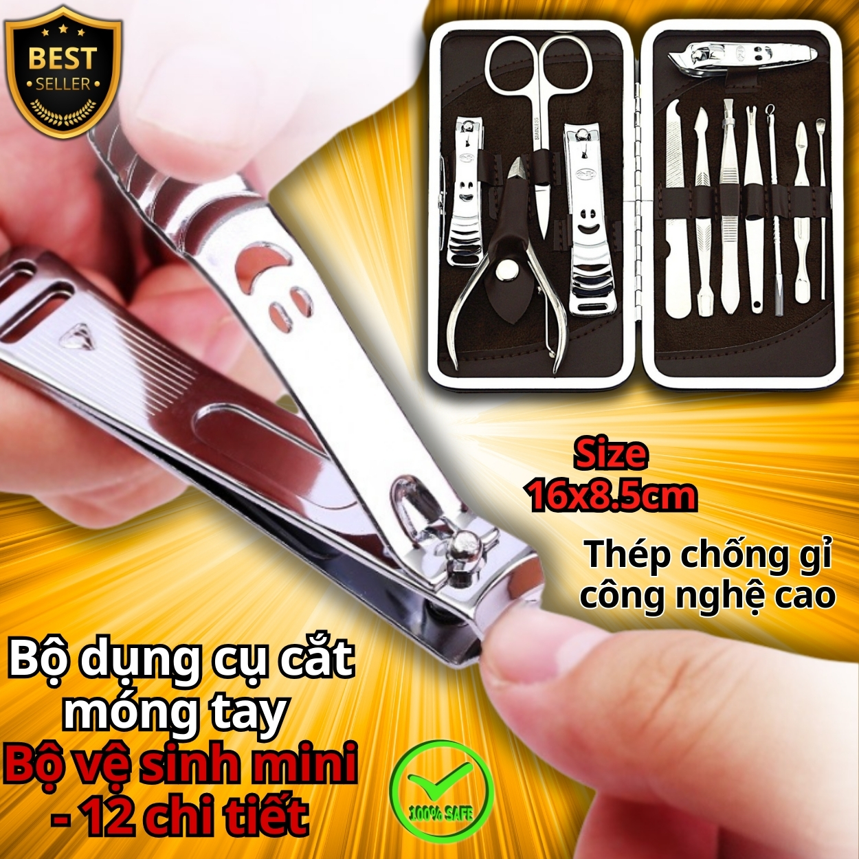 HỘP DA size 17x15cm bộ dụng cụ cắt móng tay 12 chi tiết làm bằng thép không gỉ cao cấp - Cờ tướng nam châm mini D Danido