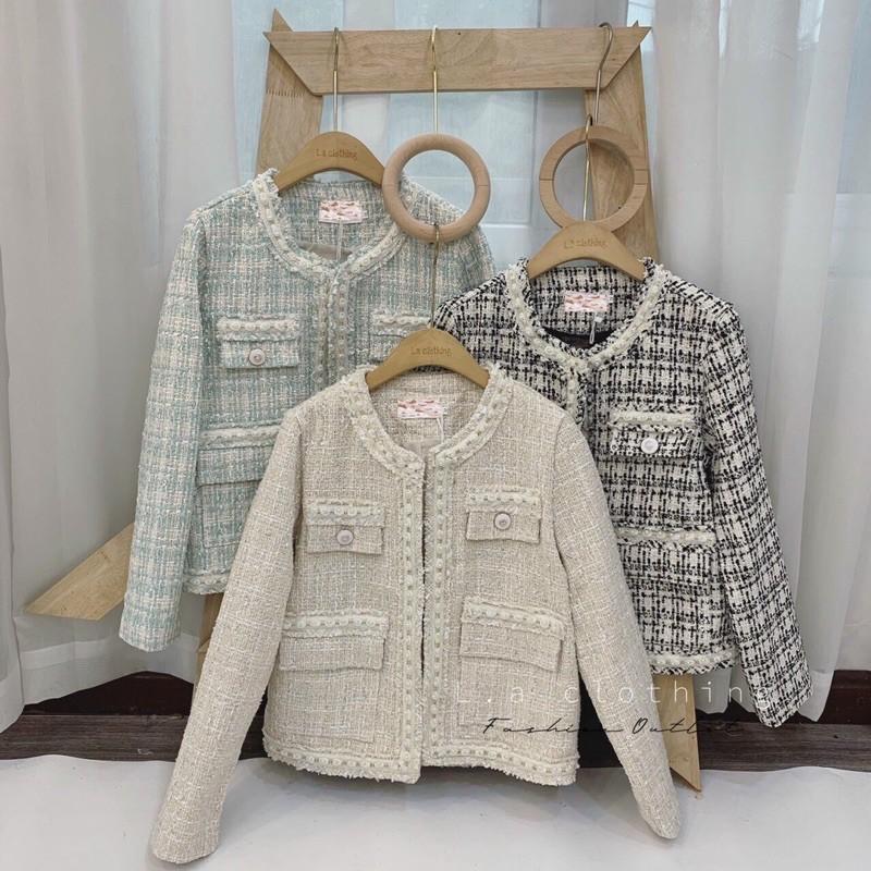 Áo khoác dạ tweed viền ngọc 6815 hàng QC chuẩn SDD