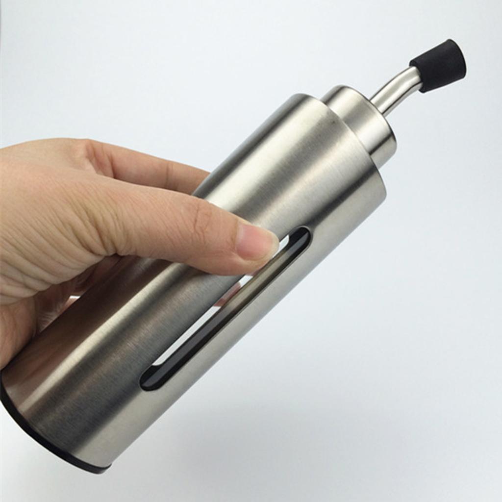 Stainless Steel Oil Vinegar Cruet Clear Glass Bottle Sealed Cap 240ml