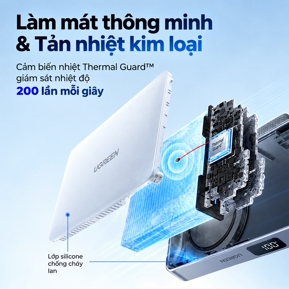 Sạc dự phòng từ tính Ugreen Power Bank Magnetic Wireless 25W 10000mAh PB773 - Hàng chính hãng