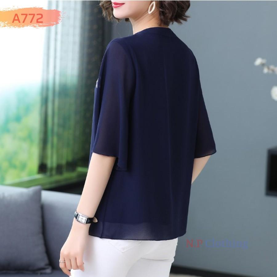 ️Có Big Size️Áo Kiểu Trung Niên Phối Họa Tiết Hoa Sang Trọng Đi Tiệc Cho Mẹ U50-80