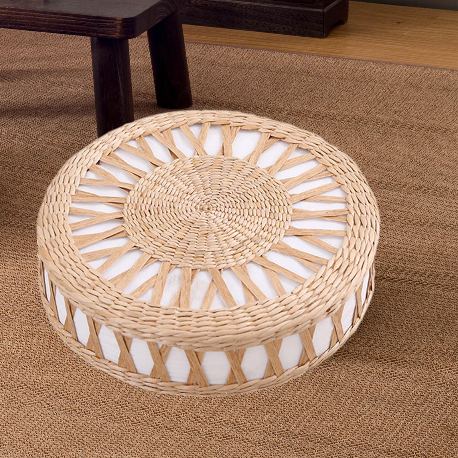 Japanese Flat Seat Cushion Handcrafted Breathable Straw Cushion
