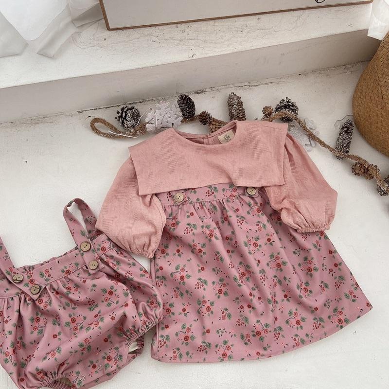 P'ti chou - Váy Yếm Body Yếm Nhung Hoa Cho Bé Gái Từ 6m