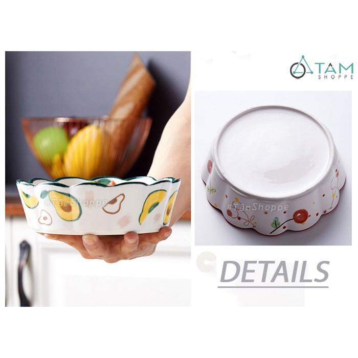 Dĩa gốm sứ cao cấp tròn vành nhún bèo vẽ họa tiết Summer Style
