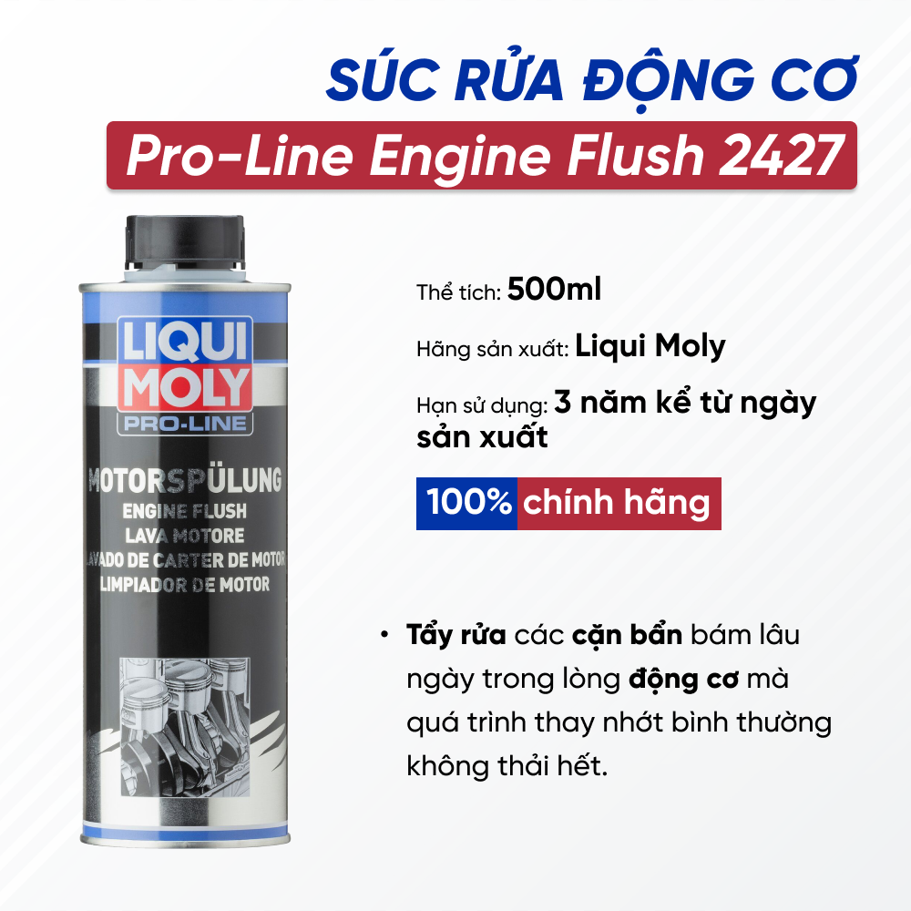 Dung Dịch Súc Rửa Động Cơ Liqui Moly Pro-Line Engine Flush 2427 500ML | Dung Dịch Súc Rửa Động Cơ Mang Lại Hiểu Quả Làm Sạch Sâu Bên Trong Động Cơ, Giúp Xe Tiết Kiệm Xăng, Êm Ái Hơn Khi Sử Dụng