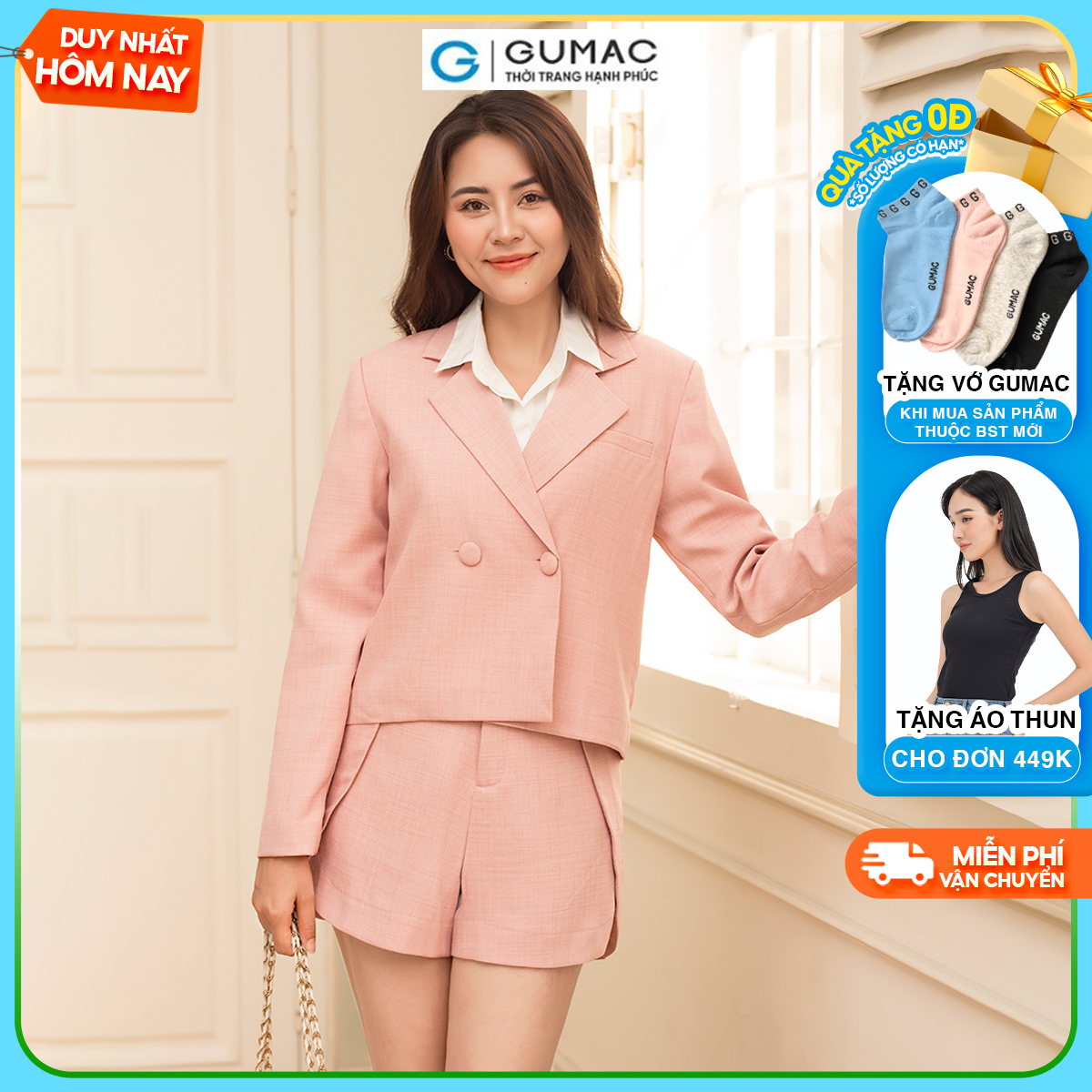 Set lẻ Áo blazer dáng lửng thời trang GUMAC AD06066 - Quần short đắp vạt thời trang GUMAC QD06065