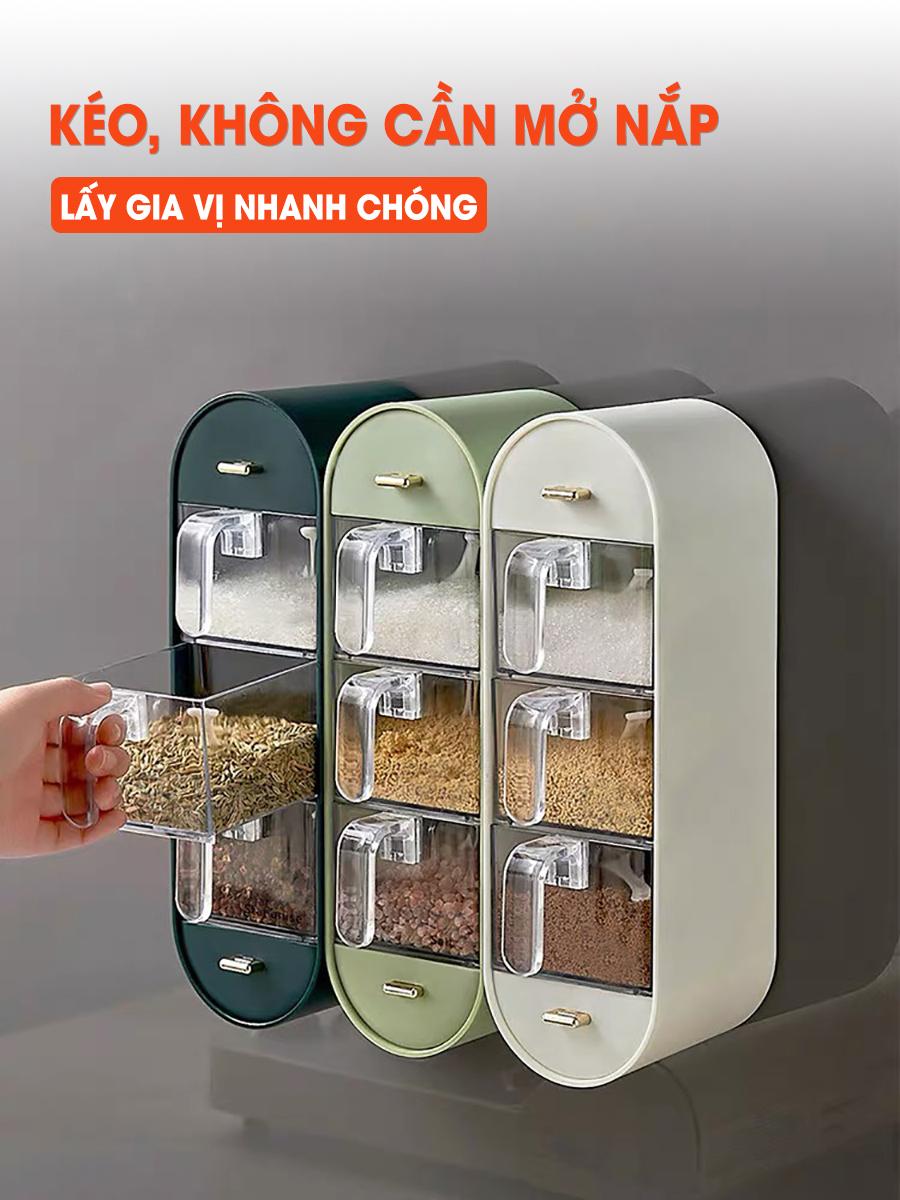 [KoSuyTu] Hộp Đựng Gia Vị Treo Tường 3 Tầng 5 Ngăn Nhà Bếp - Miếng Dán Cực Chắc Chắn, Nhựa Nguyên Sinh, Chống Nước Chống Ẩm - An Toàn, Sang Trọng, Tiện Lợi