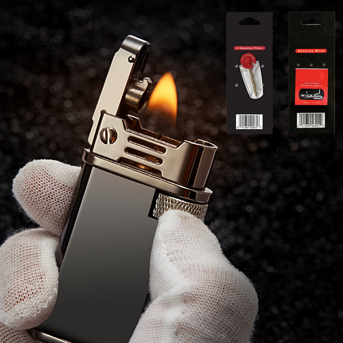 Combo Hộp Quẹt Bật Lửa Xăng Đá Cao Cấp CF-218 Sang Trọng, Tặng Trọn Bộ Bấc Đá Chuyên Dụng Cho Bật Lửa Xăng Đá