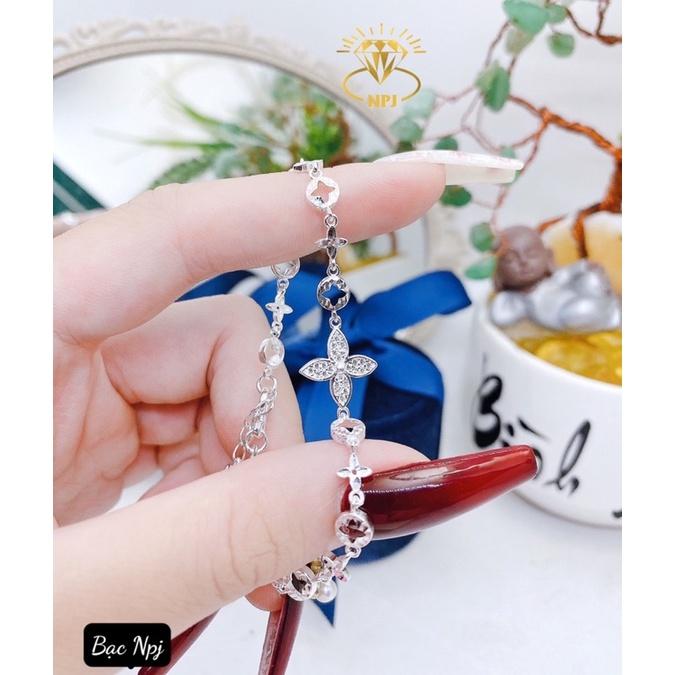 Lắc tay hoa 4 cánh kiểu mới xinh xắn , Vòng tay nữ Bạc Ta - bạc npj