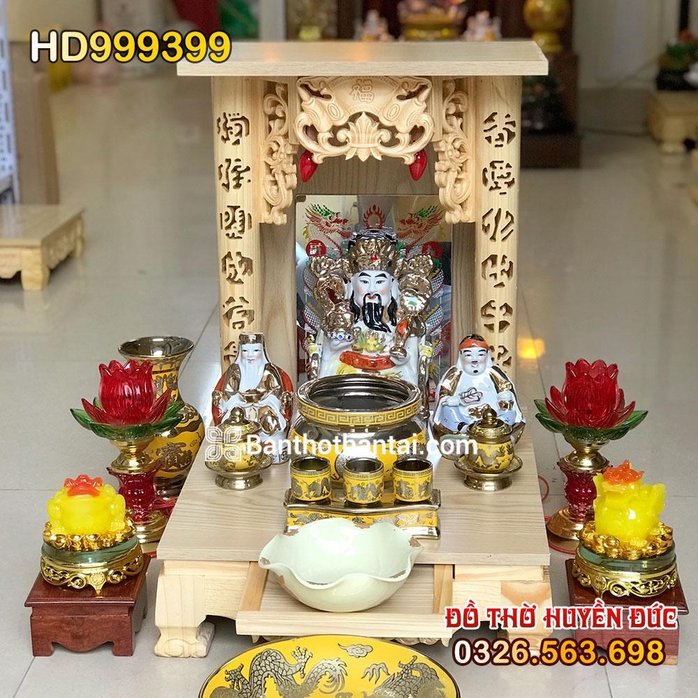 Bàn Thờ Thần Tài Mái Bằng Màu Vàng Cột Chữ Đồ Thờ Kim Sa