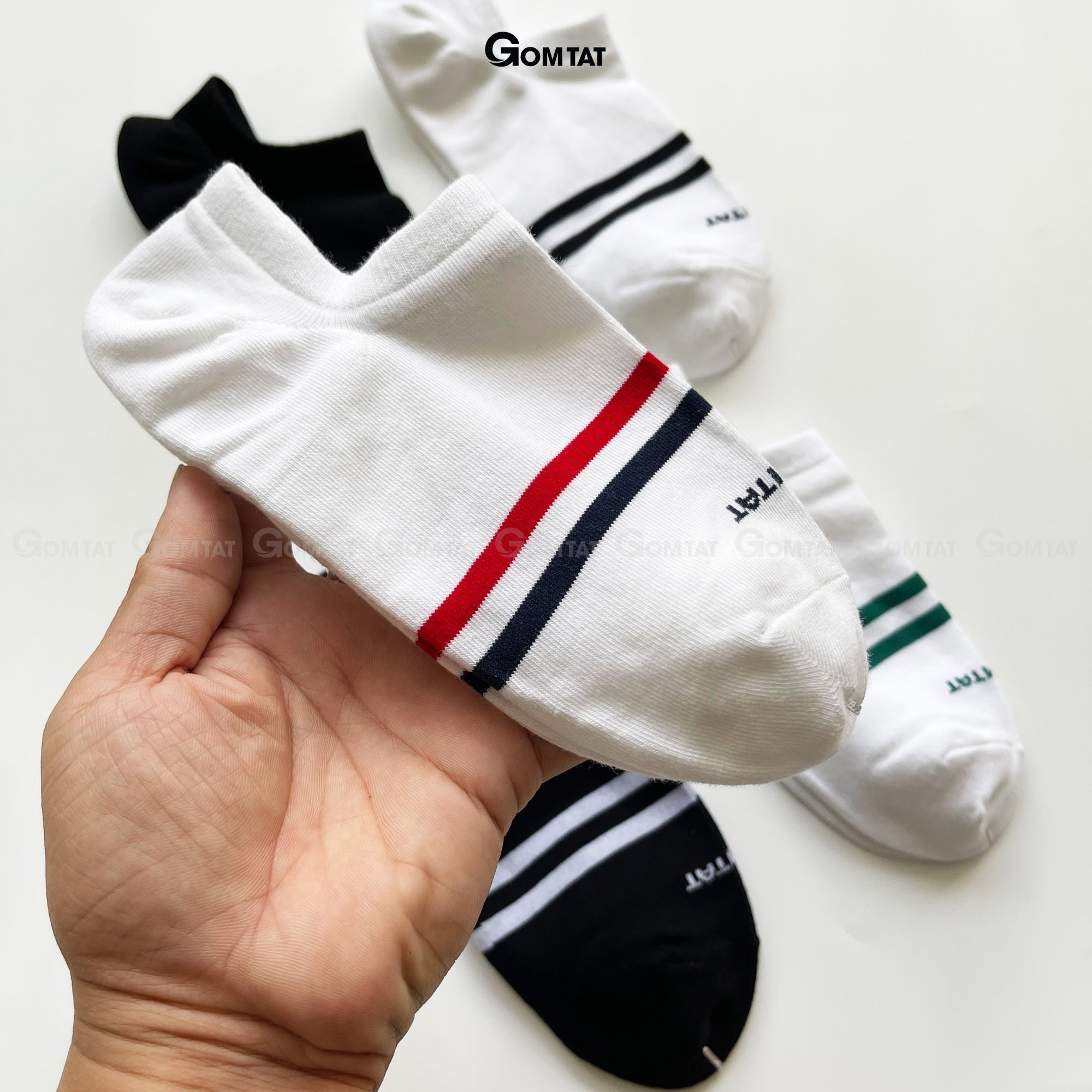 Combo 5 Đôi Tất Cổ Ngắn Nam Nữ GOMTAT Mẫu 2 Sọc Ngang, Vớ Cổ Thấp Unisex Chất Liệu Cotton Cao Cấp - GOM503-2SOC-CB5