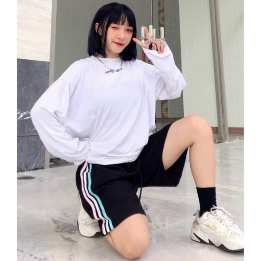 Quần short nữ ulzzang họa tiết 3 sọc trẻ trung độc đáo, Quần Short Đùi 3 Sọc RAINBOW Unisex,  Shorts ống rộng cạp chun trơn màu ĐEN | TRẮNG | XANH Ulzzang 