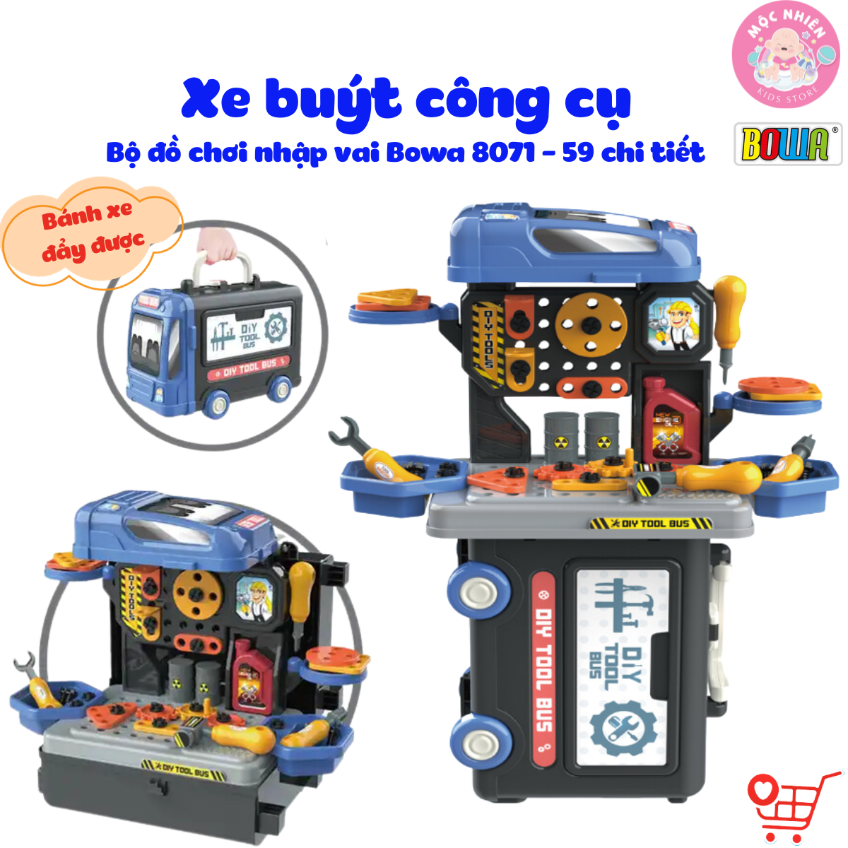 Đồ Chơi Hướng Nghiệp Nhập Vai Kỹ Sư BOWA 8071 - Xe buýt công cụ 59 chi tiết - Dành cho bé từ 3 tuổi