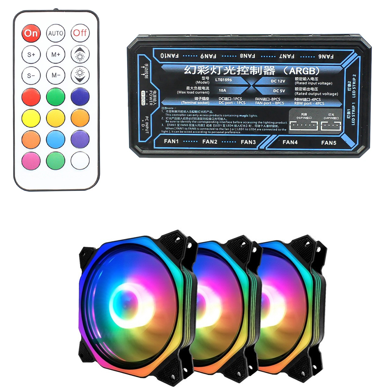 Bộ Hub kết nối nguồn và điểu khiển 10 cổng FAN LED RGB  (1x Remote, 1x Cáp nguồn, 1x Board) - hàng nhập khẩu