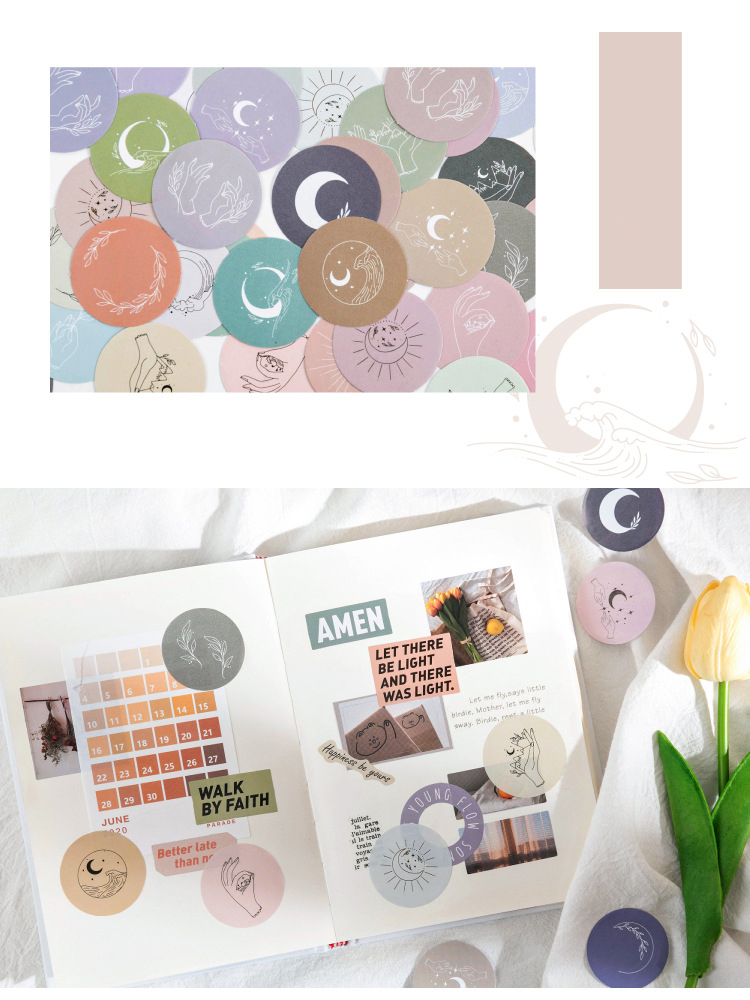 Sticker chủ đề Mặt Trăng - Hộp 45 miếng dán trang trí sổ tay Bullet Journal - M095