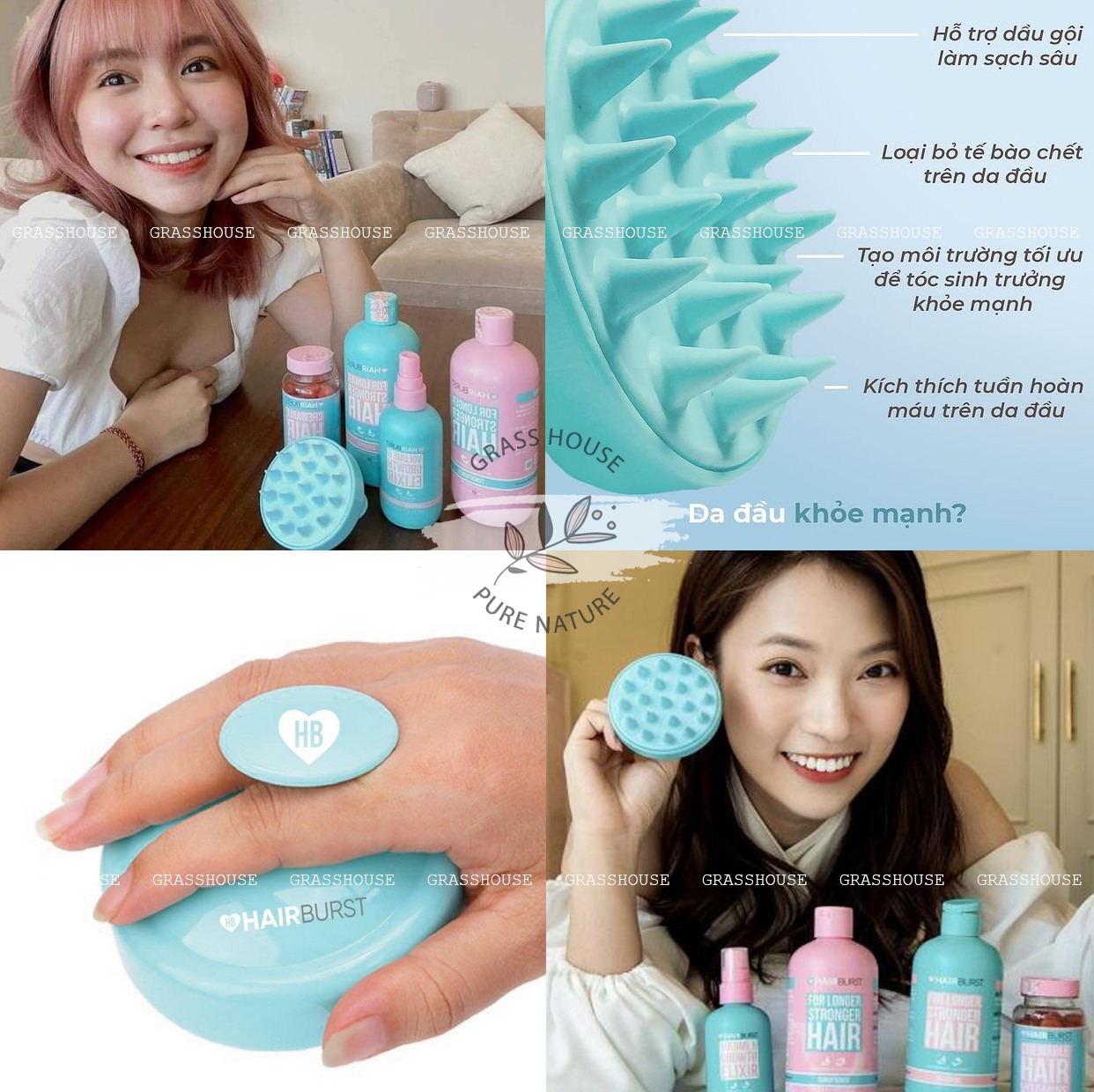 Lược gội đầu và massage da đầu kích thích mọc tóc Hairburst