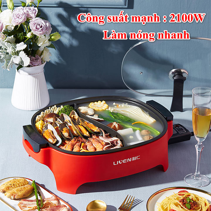 Nồi lẩu điện 2 ngăn đa năng Liven DHG-600BY dung tích 6 lít Hàng Chính Hãng