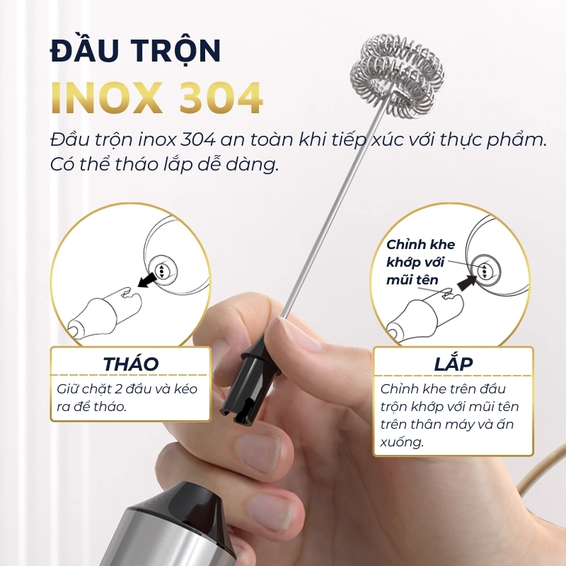 Máy đánh bọt cafe cầm tay DandiHome có giá treo, sạc điện, 10w, hàng chính hãng bảo hành 12 tháng
