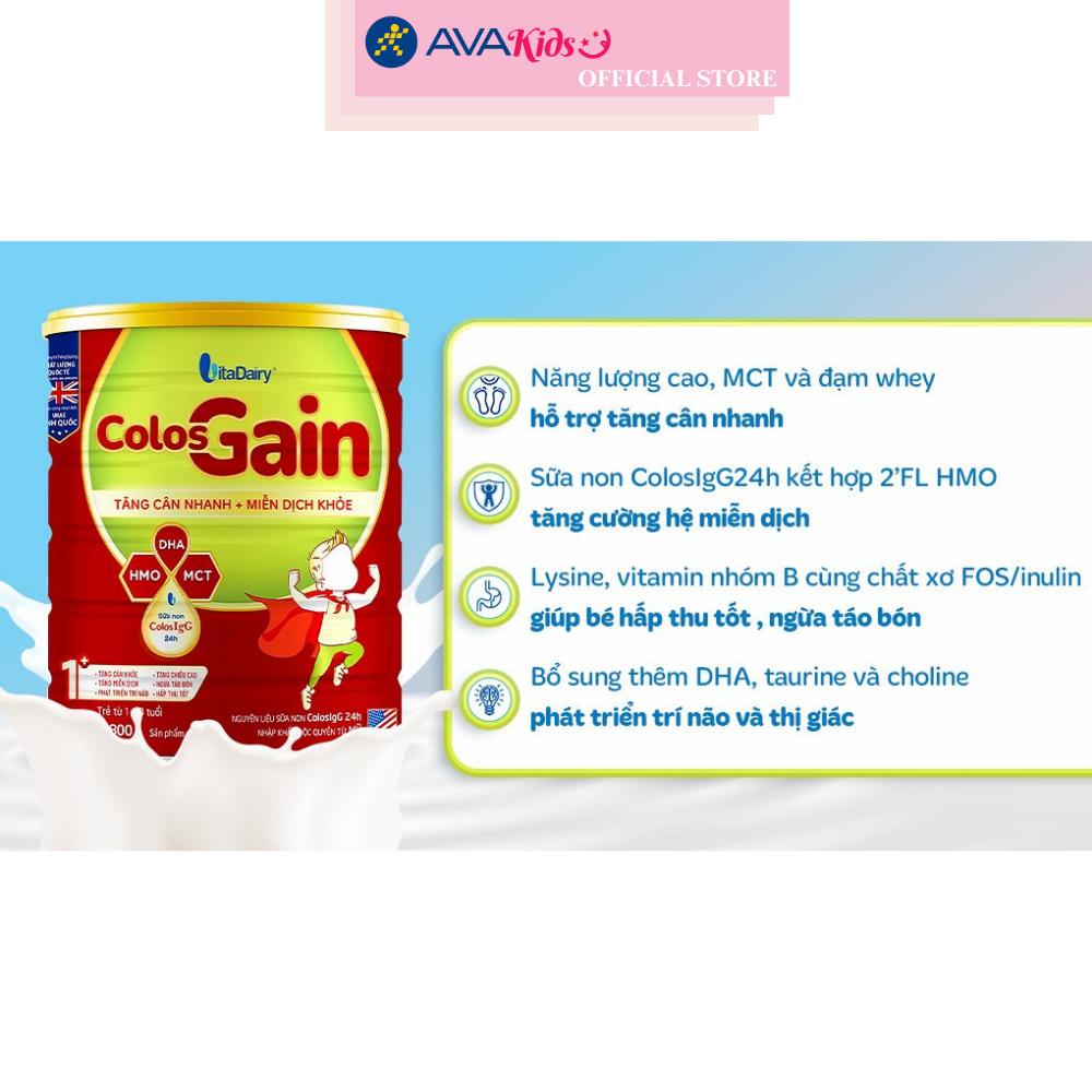 Sữa bột Colos Gain 1+ (sữa non) hương vani 800g (1 - 10 tuổi) - Hàng chính hãng
