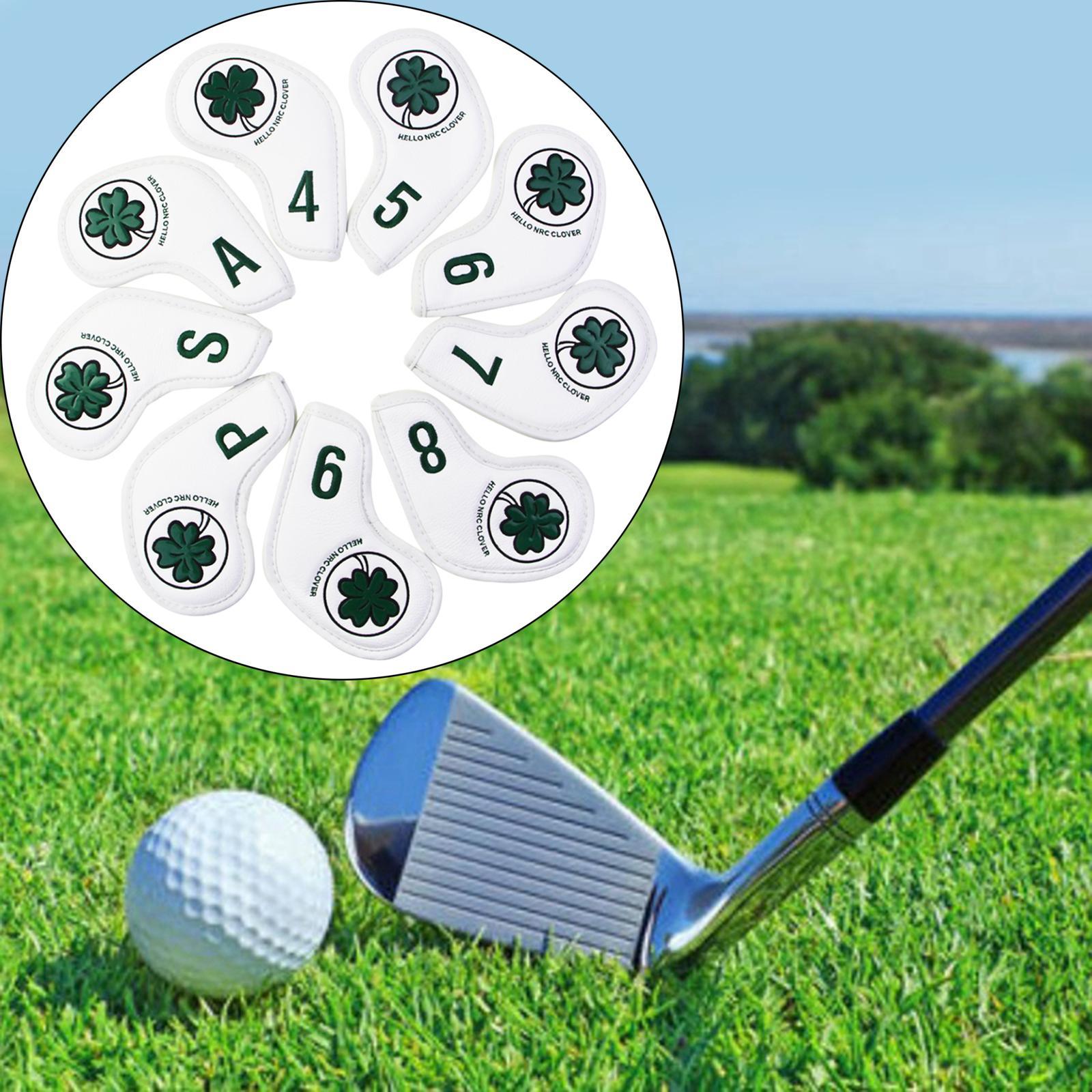 9pcs Leather Golf Iron Headcover Set Golf Club Head Covers Golf White