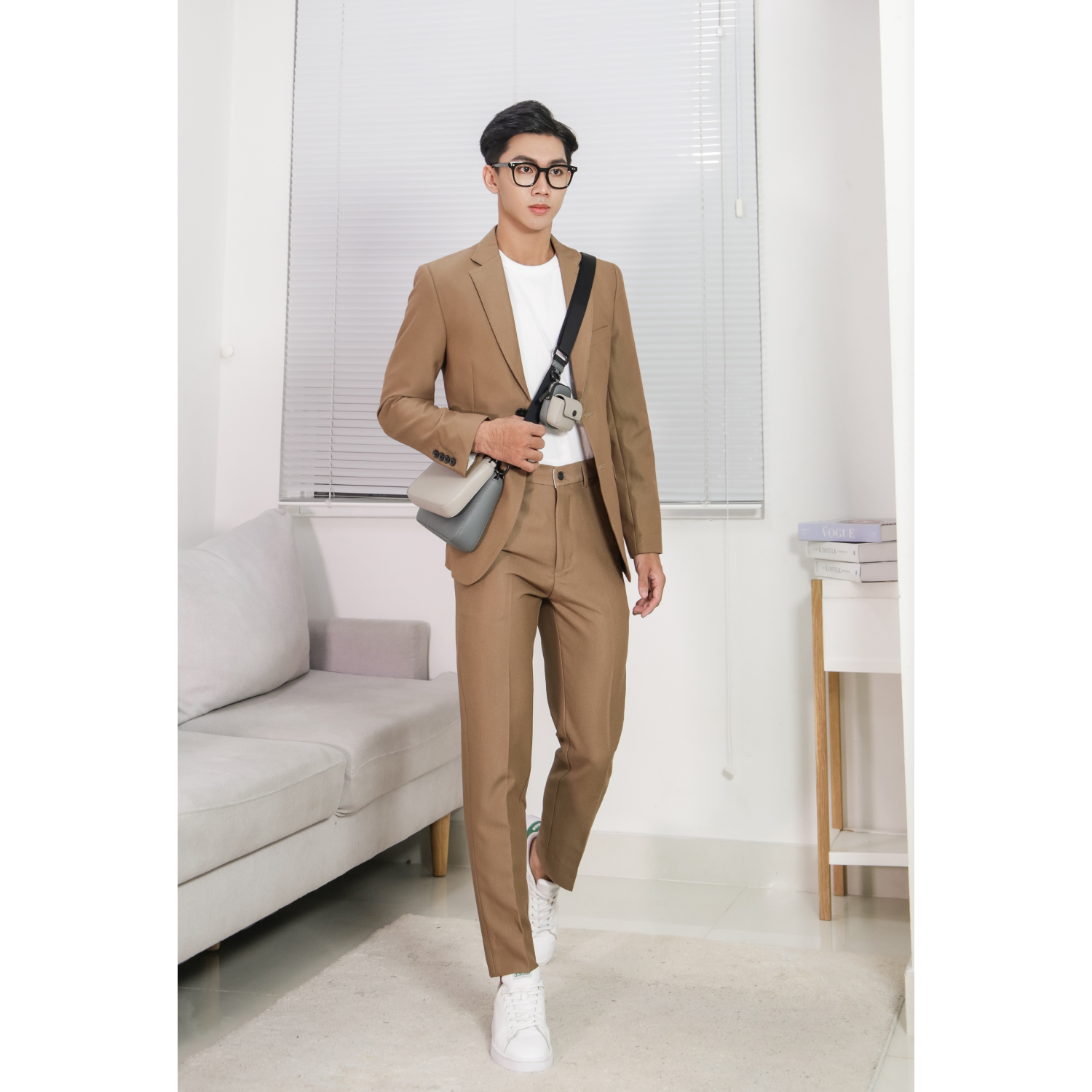 Bộ suit Khaki công sở may đo, thiết kế hai hàng khuy đơn, BASIC-SUIT-2 kiểu dáng Slim Fit, phong cách thanh lịch và sang trọng - HY.WO