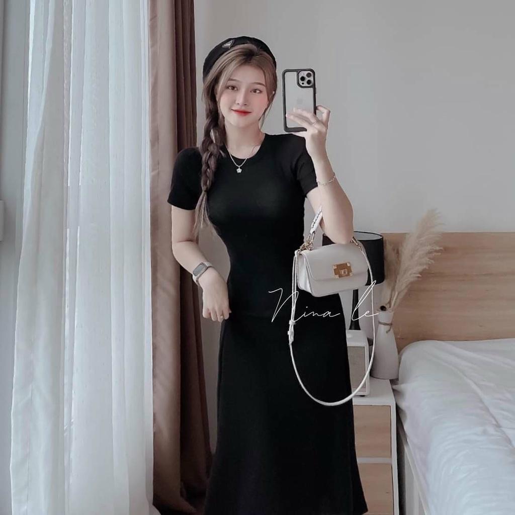 Đầm thun xoè midi hở lưng dây cột nơ siêu hot