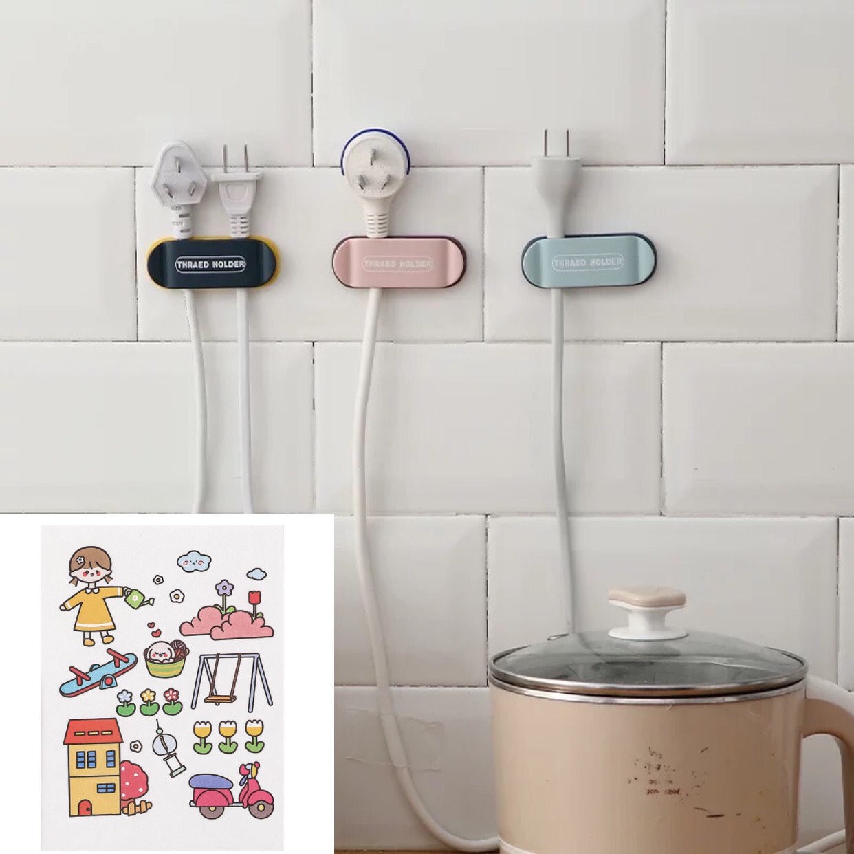 Set 3 Vỉ  Dán Tường Treo Dây Điện, Đồ Dụng Gọn Gàng - Tặng 1 móc chịu lực