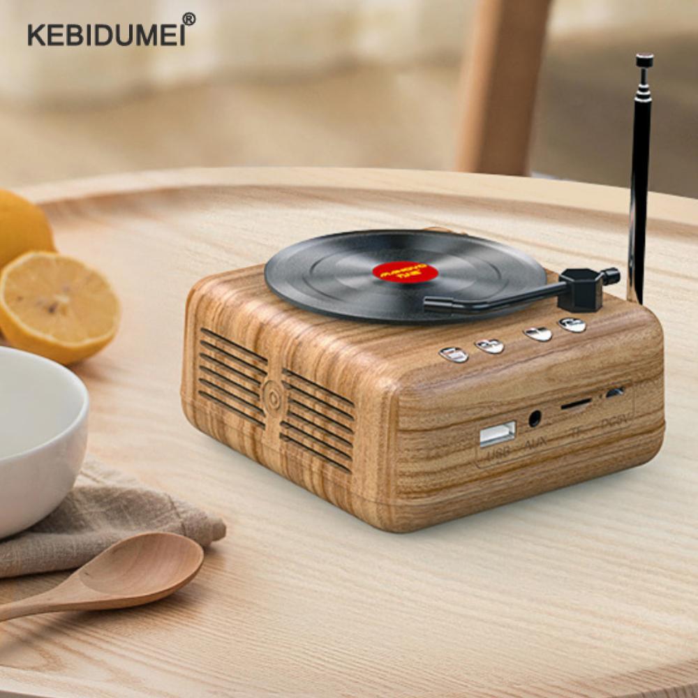 Không dây bluetooth retro radio vinyl ghi âm Bluetooth loa sáng tạo âm thanh retro radio radio di động Màu sắc trang trí mini: Brown