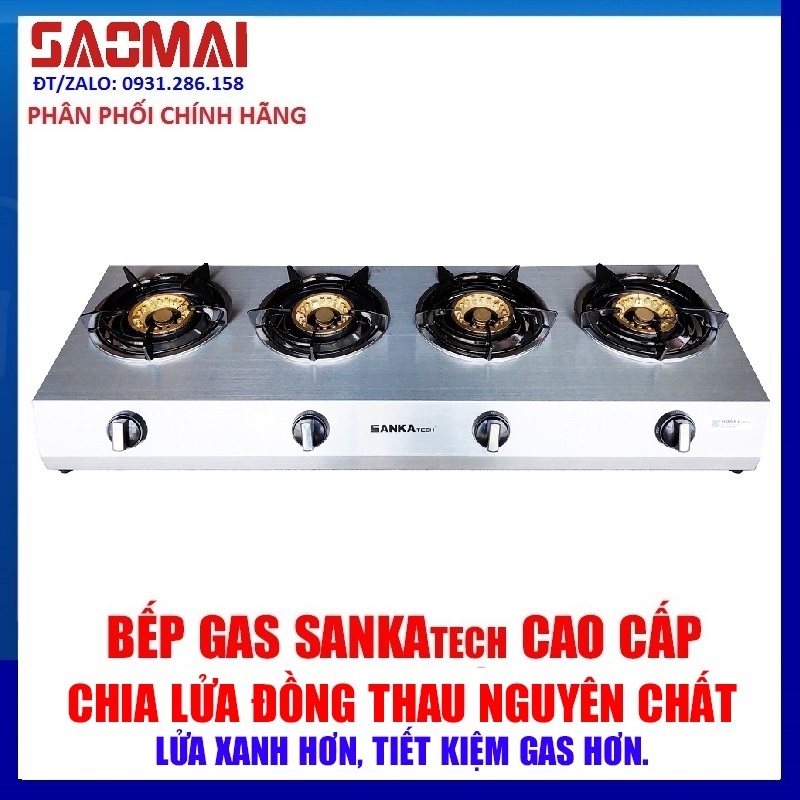 Bếp Gas 4 lò Điếu gang Sen đồng SANKA tech SKT5G - Bếp ga cao cấp Hàng chính hãng