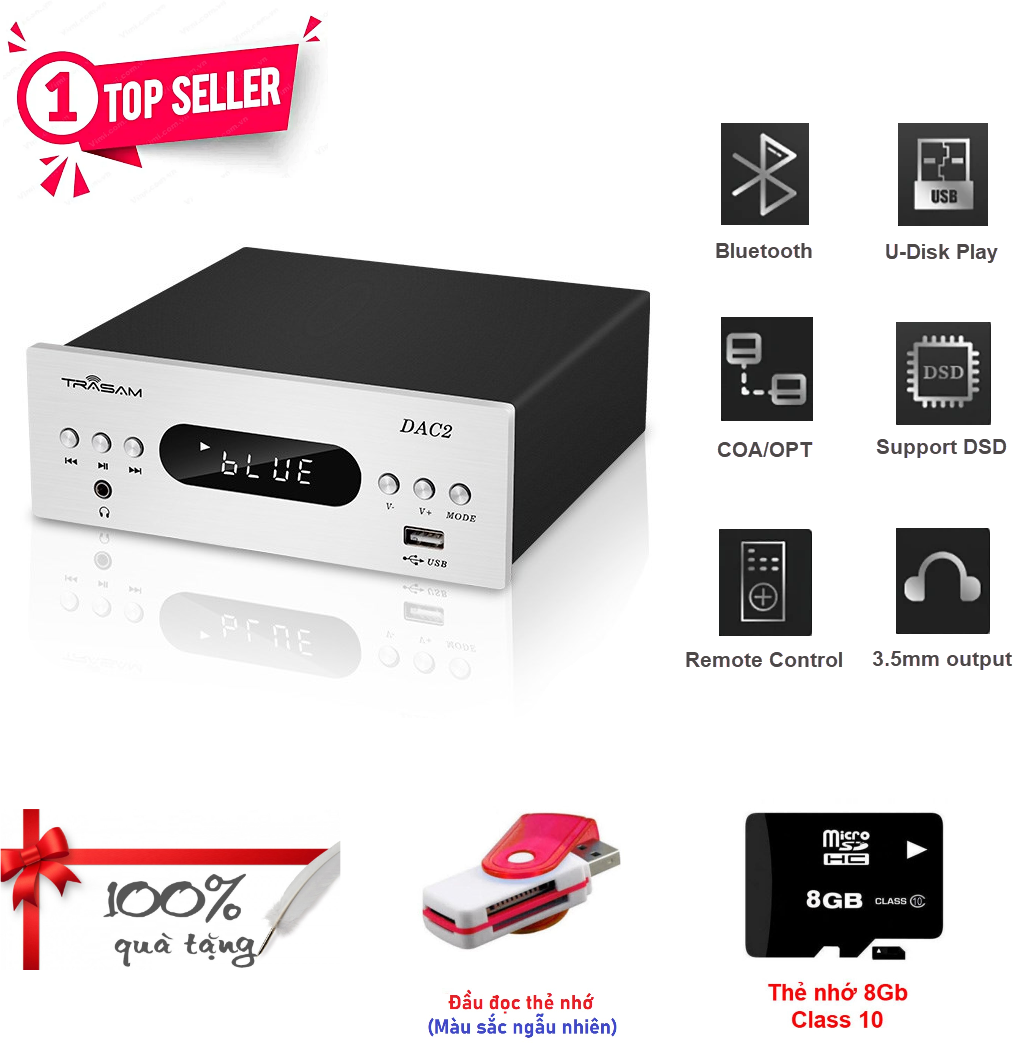ROGTZ - Bộ Giải Mã Trasam DAC 2PRO Chip SA9926 Bluetooth 4.2 Kết nối đa dạng Coaxial Optical USB Hỗ trợ đọc USB Biến áp riêng biệt Chất âm ấm áp Bass chắc Amply mạnh mẽ Thiết kế sang trọng - Hàng Chính Hãng